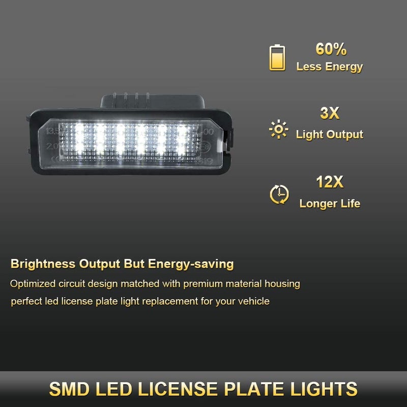 Gempro License Plate Light, LED License Plate Lamp Assembly For Volkswagen VW Golf 4 5 6 GTi CC Rabbit Eos Beetle Porsche Boxster Cayman Cayenne Carrera, Powered by 18SMD Xenon White LED Lights-2pcs - Image 2